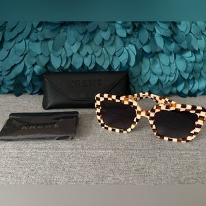 New KREWE Elizabeth Caffe Brown/Cream Checkered Sunglasses